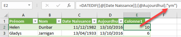 Le paramètre ym de la fonction DATEDIF retourne le nombre de mois dans une année entière