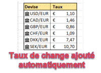 Taux de change insérer automatiquement dans Excel