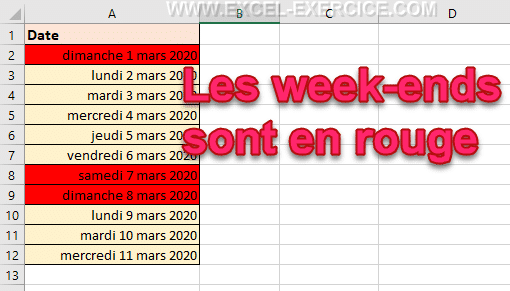 Changer la couleur des week-ends dans Excel