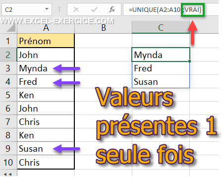 Comment trouver les valeurs uniques dans Excel