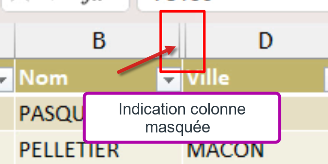 Indication qu'une colonne est masquée