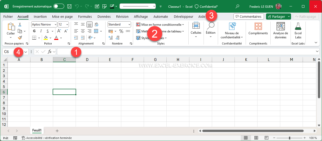 La partie supérieure d'Excel