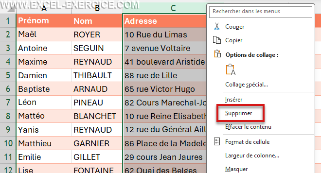 Supprimer une colonne