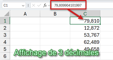 Affichage de 3 décimales dans les cellules