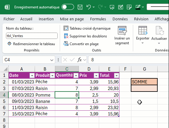 Formule SOMME avec référence Tableau Formule SOMME avec référence Tableau