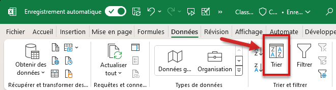 Option supplémentaires de tri