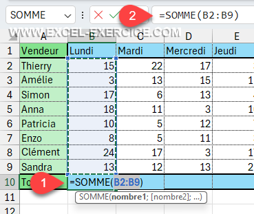 Création de la fonction SOMME automatiquement