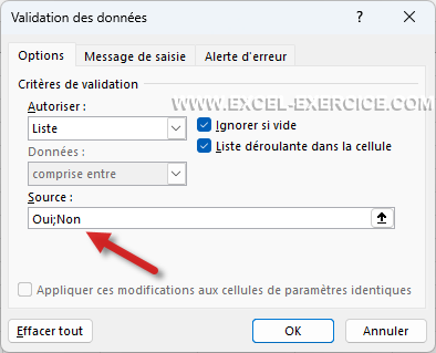Ecrire les valeurs du menus déroulant directement dans la Source
