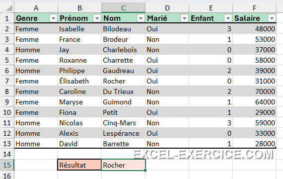 Question Résultat fonction INDEX