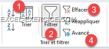 Menu pour enlever les filtres
