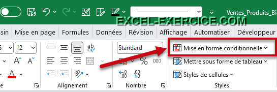 Question 34 Menu mise en forme conditionnelle