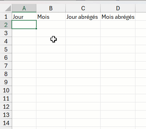 Série de jours et mois en Texte avec la poignée de recopie