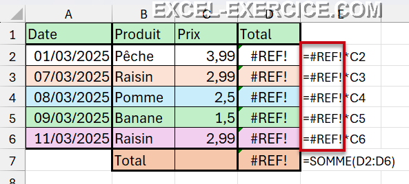 Erreur REF après suppression de cellules