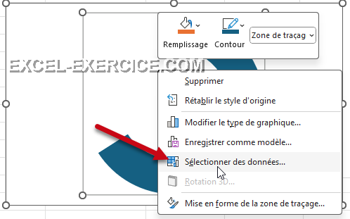 Menu sélectionner des données dans le graphique