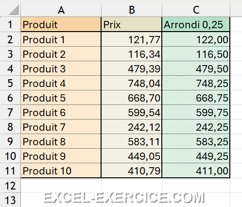 Fonction pour arrondir au 0.25 supérieur
